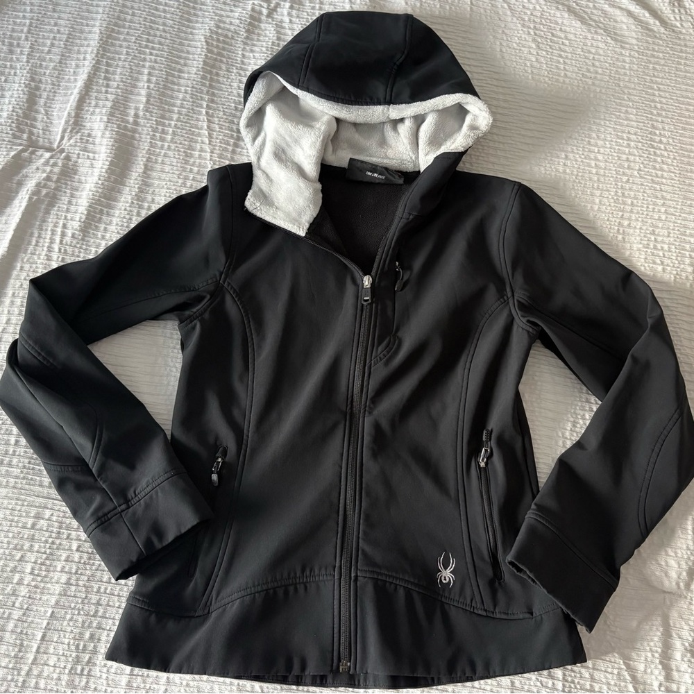 Spyder Black Varsity Jacket with White Hood